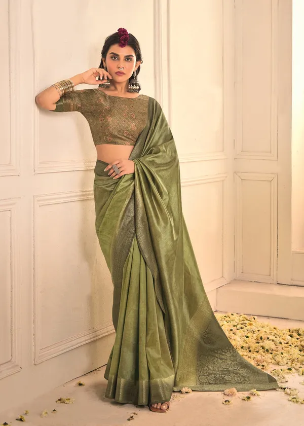 Dark_Olive_Green_Pure_Tusser_Silk_Shaded_Combination_With_Weaving_Zari_Border_Designer_Look_Saree