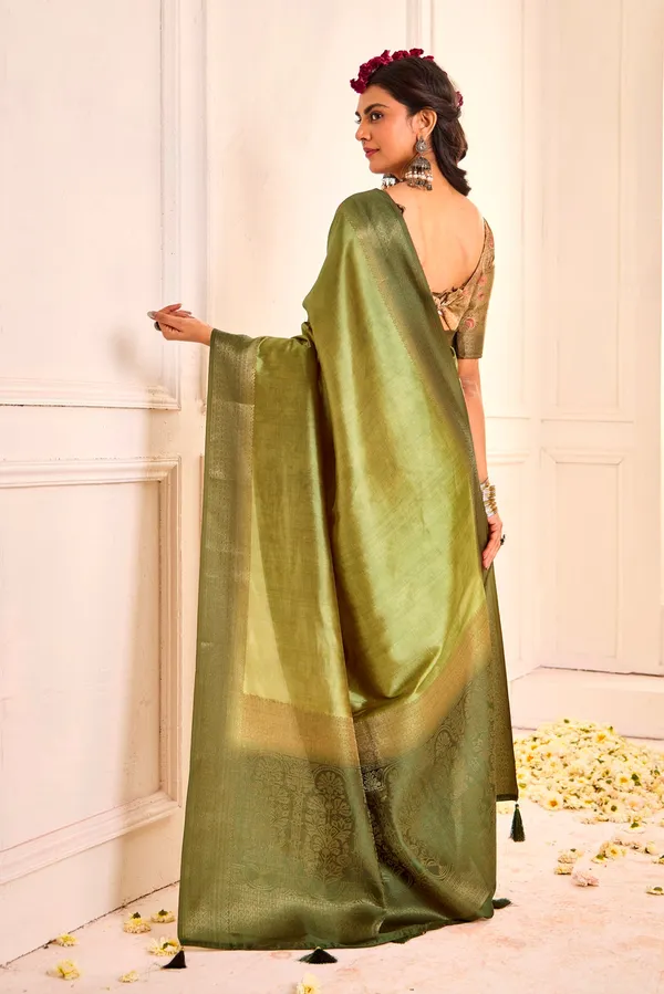 Dark_Olive_Green_Pure_Tusser_Silk_Shaded_Combination_With_Weaving_Zari_Border_Designer_Look_Saree