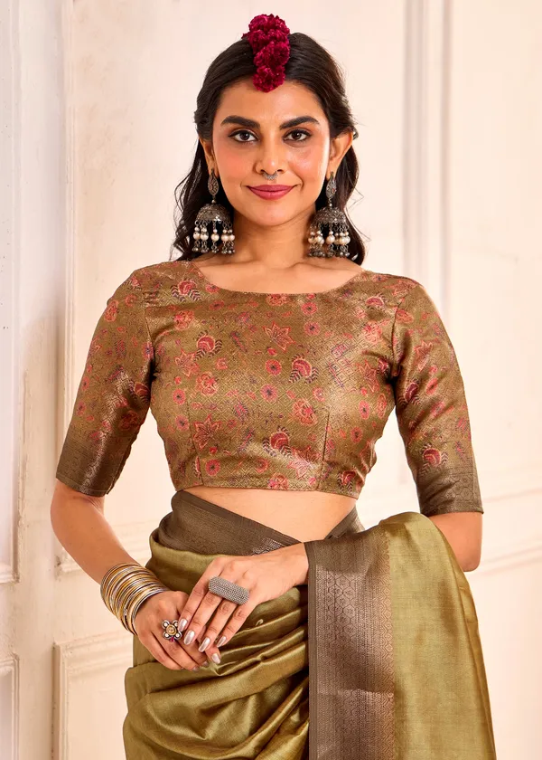 Dark_Olive_Green_Pure_Tusser_Silk_Shaded_Combination_With_Weaving_Zari_Border_Designer_Look_Saree