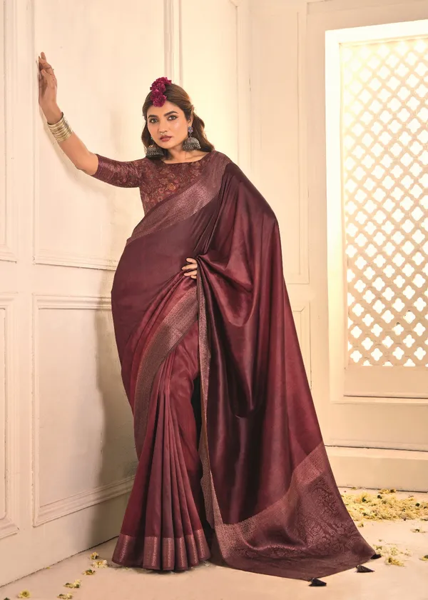 Dark_Fade_Magenta_Pure_Tusser_Silk_Shaded_Combination_With_Weaving_Zari_Border_Designer_Look_Saree