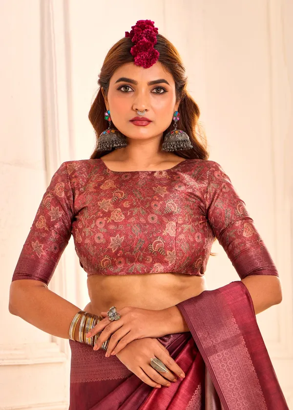 Dark_Fade_Magenta_Pure_Tusser_Silk_Shaded_Combination_With_Weaving_Zari_Border_Designer_Look_Saree