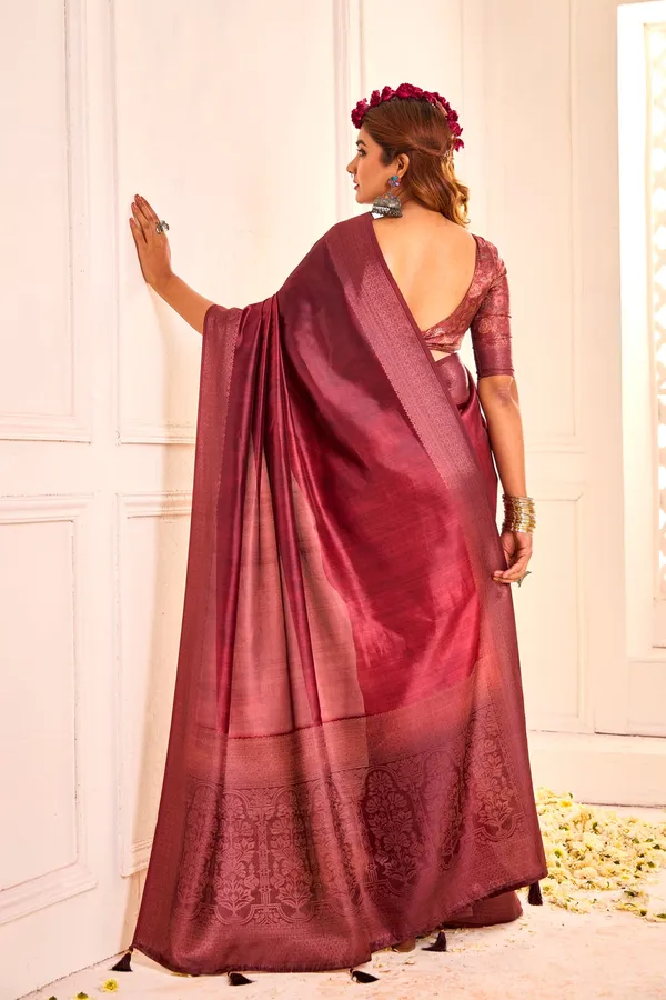 Dark_Fade_Magenta_Pure_Tusser_Silk_Shaded_Combination_With_Weaving_Zari_Border_Designer_Look_Saree