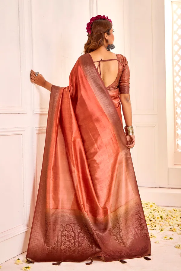 Bronze_Pure_Tusser_Silk_Shaded_Combination_With_Weaving_Zari_Border_Designer_Look_Saree