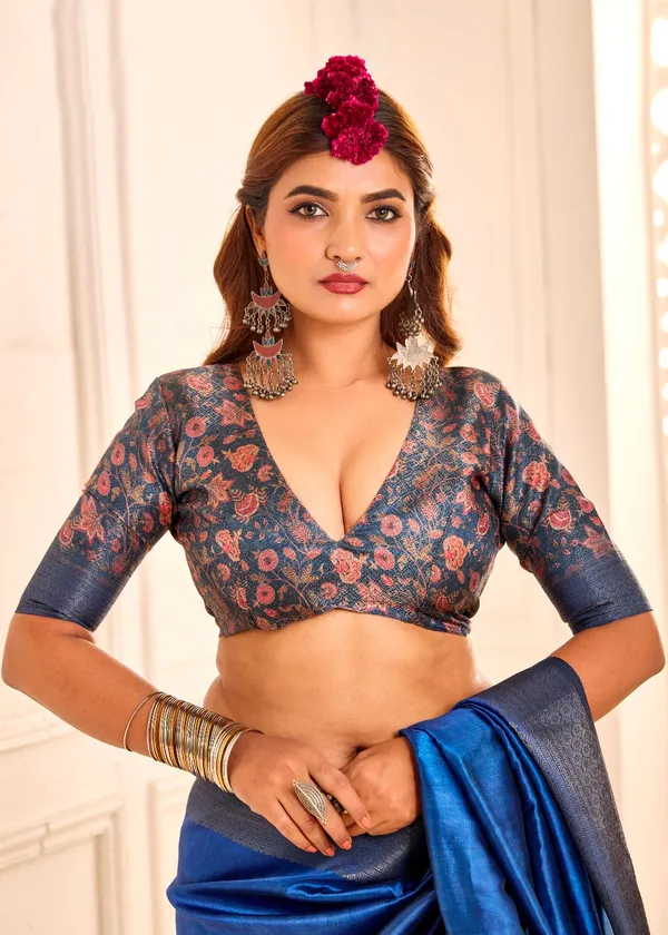 Royal_Blue_Pure_Tusser_Silk_Shaded_Combination_With_Weaving_Zari_Border_Designer_Look_Saree