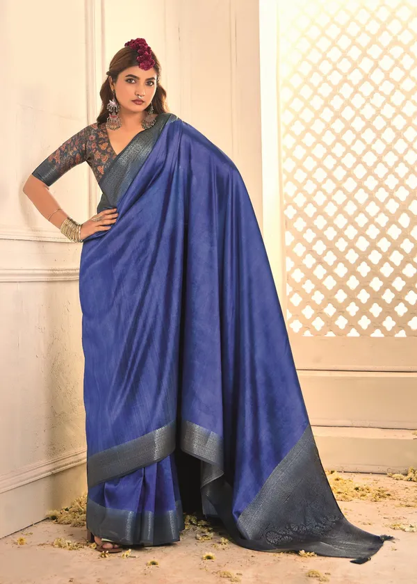 Royal_Blue_Pure_Tusser_Silk_Shaded_Combination_With_Weaving_Zari_Border_Designer_Look_Saree