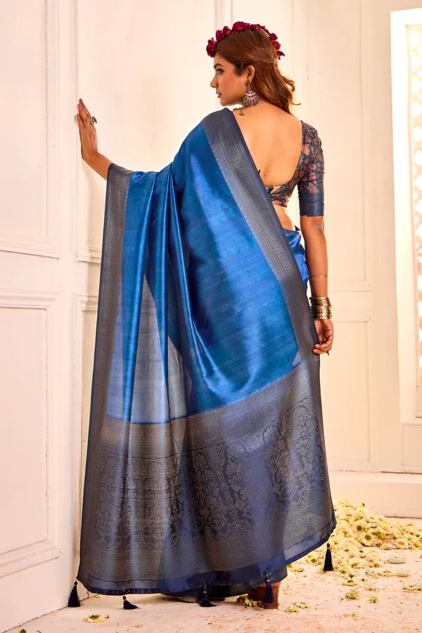 Royal_Blue_Pure_Tusser_Silk_Shaded_Combination_With_Weaving_Zari_Border_Designer_Look_Saree