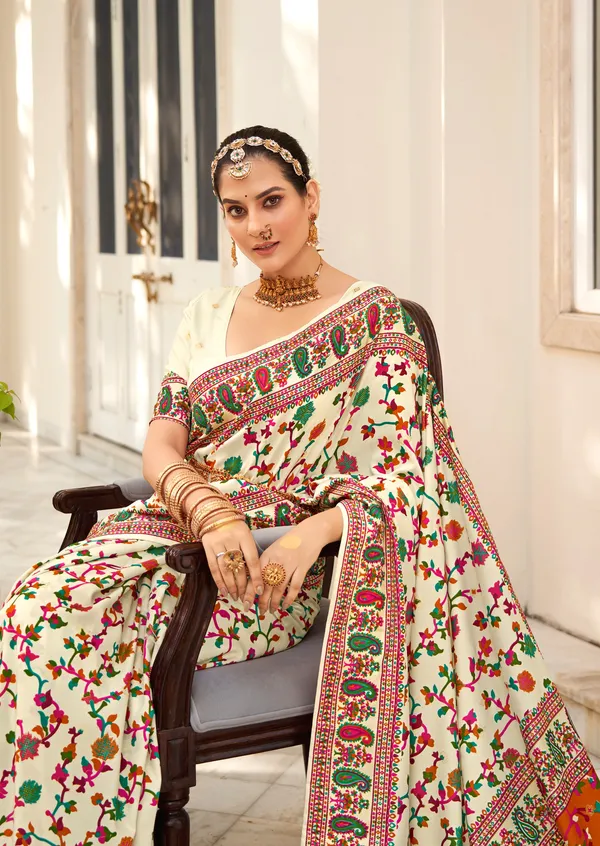 Multicolor_Real_Pashmina_Silk_Fabric_With_Attractive_All_Over_Print_&_Foil_Touch_With_Keri_Print_&_Grounded_Tussels.