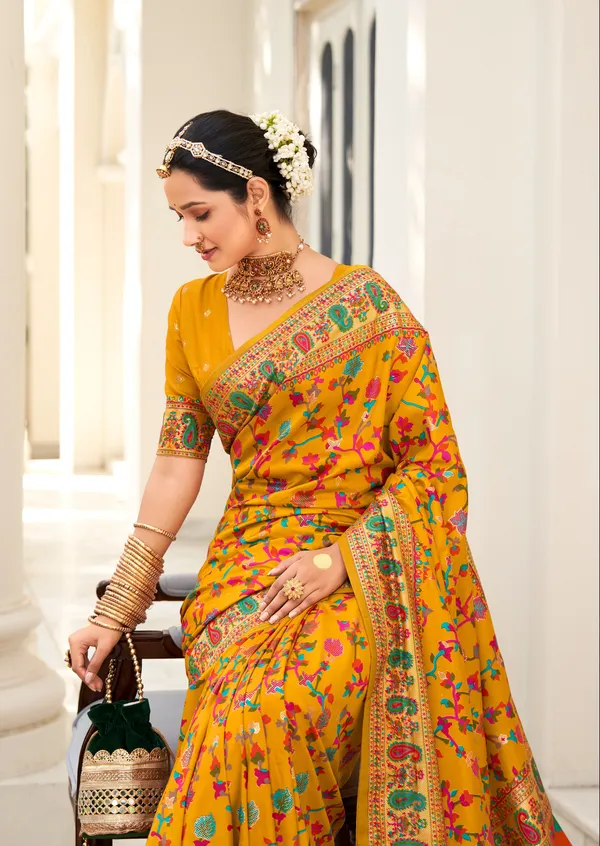 Multicolor_Real_Pashmina_Silk_Fabric_With_Attractive_All_Over_Print_&_Foil_Touch_With_Keri_Print_&_Grounded_Tussels.