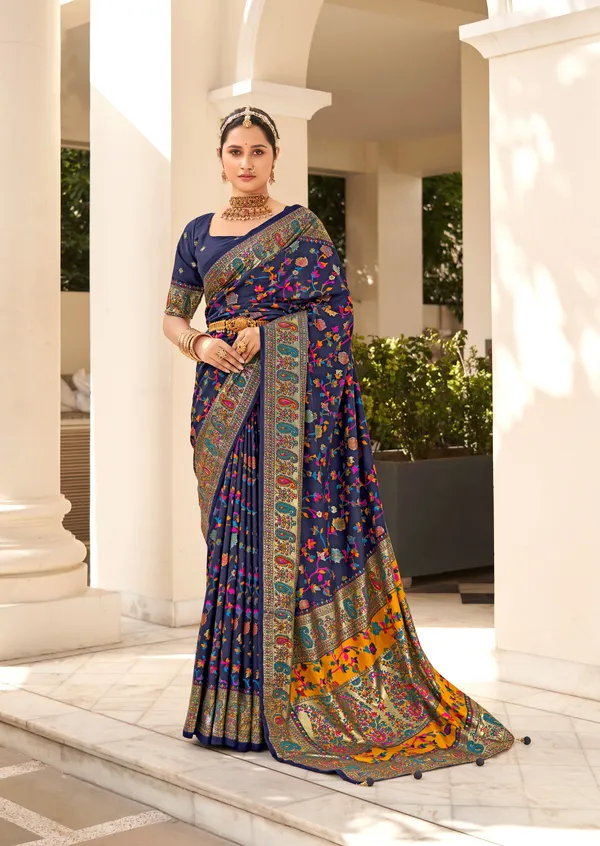 Multicolor_Real_Pashmina_Silk_Fabric_With_Attractive_All_Over_Print_&_Foil_Touch_With_Keri_Print_&_Grounded_Tussels.