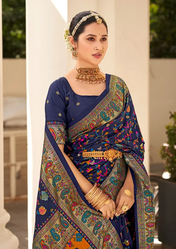 Multicolor_Real_Pashmina_Silk_Fabric_With_Attractive_All_Over_Print_&_Foil_Touch_With_Keri_Print_&_Grounded_Tussels.