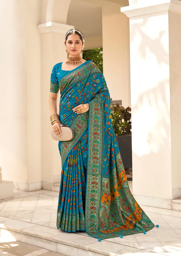 Multicolor_Real_Pashmina_Silk_Fabric_With_Attractive_All_Over_Print_&_Foil_Touch_With_Keri_Print_&_Grounded_Tussels.