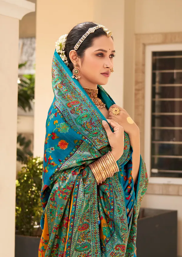 Multicolor_Real_Pashmina_Silk_Fabric_With_Attractive_All_Over_Print_&_Foil_Touch_With_Keri_Print_&_Grounded_Tussels.