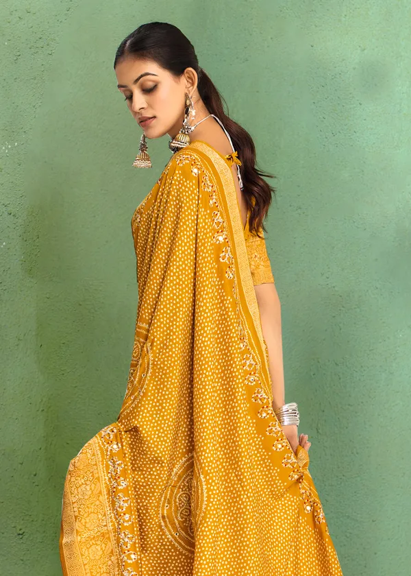 Mustard_Yellow_Pure_Velvet_Tussar_Silk_Saree_With_Combination_&_Elegant_Aari_Jari_Handwork_With_Viscose_Jackquard_Border_&_Bandhani_Tussels