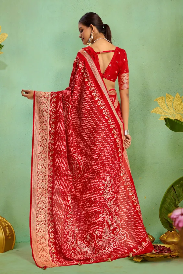 Dark_Red_Pure_Velvet_Tussar_Silk_Saree_With_Combination_&_Elegant_Aari_Jari_Handwork_With_Viscose_Jackquard_Border_&_Bandhani_Tussels