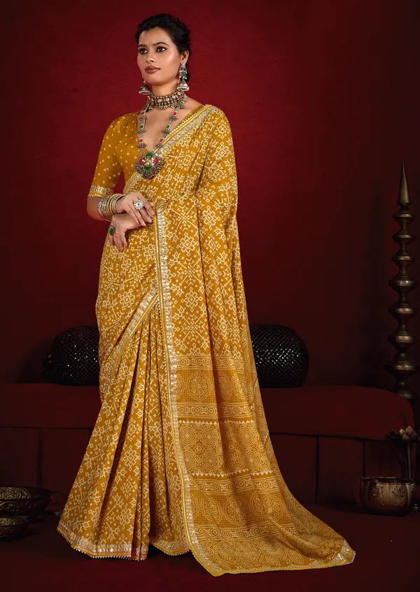 Mustard_Yellow_Pure_Ajrakh_Silk_Designer_Look_Saree_With_Jaipuri_Silver_Gotta_Work_Border