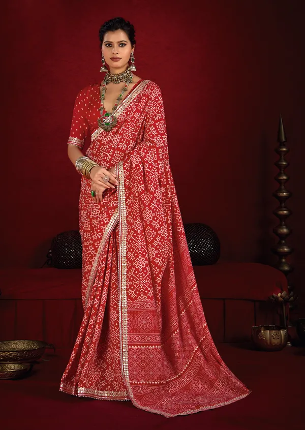 Pink_&_Red_Pure_Ajrakh_Silk_Designer_Look_Saree_With_Jaipuri_Silver_Gotta_Work_Border