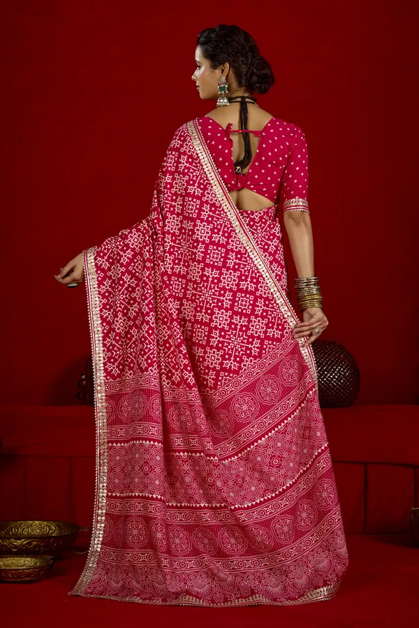 Raspberry_Pink_Pure_Ajrakh_Silk_Designer_Look_Saree_With_Jaipuri_Silver_Gotta_Work_Border