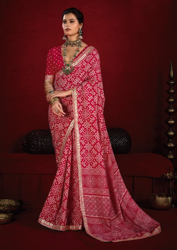 Raspberry_Pink_Pure_Ajrakh_Silk_Designer_Look_Saree_With_Jaipuri_Silver_Gotta_Work_Border