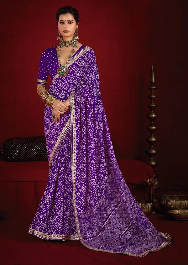 Indigo_Purple_Pure_Ajrakh_Silk_Designer_Look_Saree_With_Jaipuri_Silver_Gotta_Work_Border