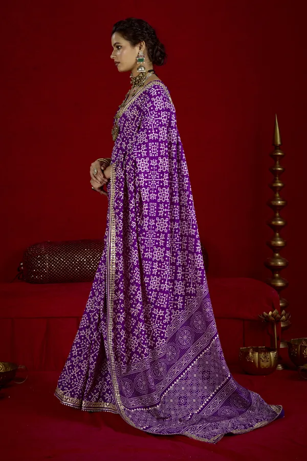 Indigo_Purple_Pure_Ajrakh_Silk_Designer_Look_Saree_With_Jaipuri_Silver_Gotta_Work_Border