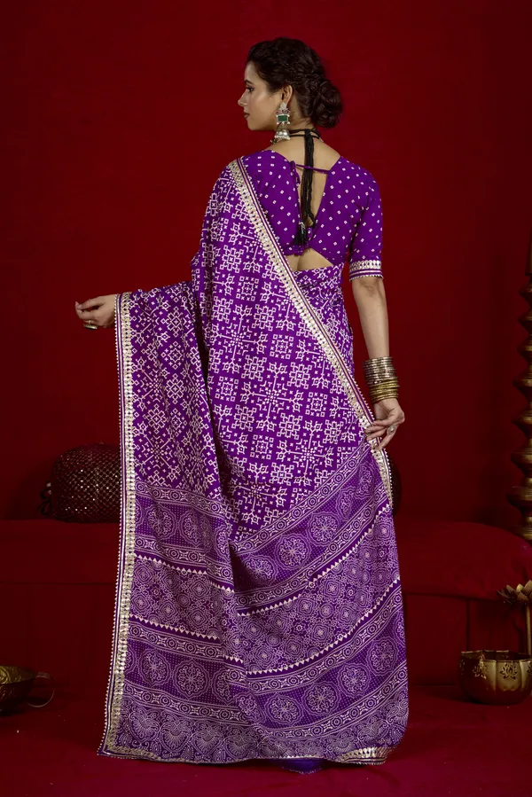 Indigo_Purple_Pure_Ajrakh_Silk_Designer_Look_Saree_With_Jaipuri_Silver_Gotta_Work_Border