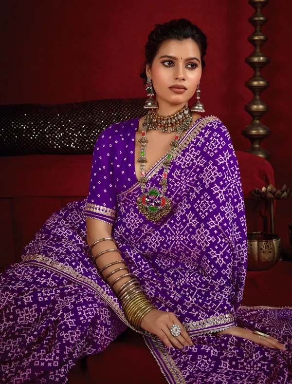 Indigo_Purple_Pure_Ajrakh_Silk_Designer_Look_Saree_With_Jaipuri_Silver_Gotta_Work_Border