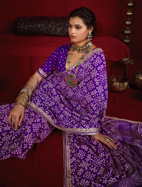 Indigo_Purple_Pure_Ajrakh_Silk_Designer_Look_Saree_With_Jaipuri_Silver_Gotta_Work_Border