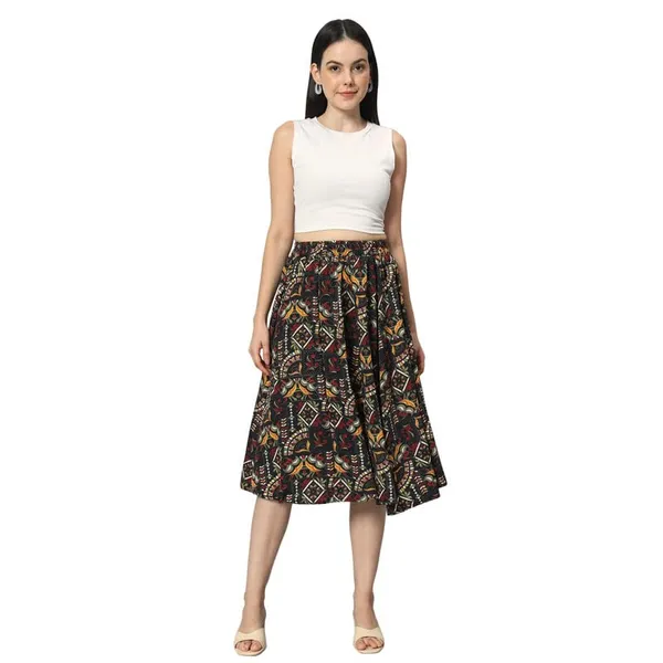 Black_Textured_Printed_Midi_Around_Skirt_Wear_Midi_Skirt_For_Women