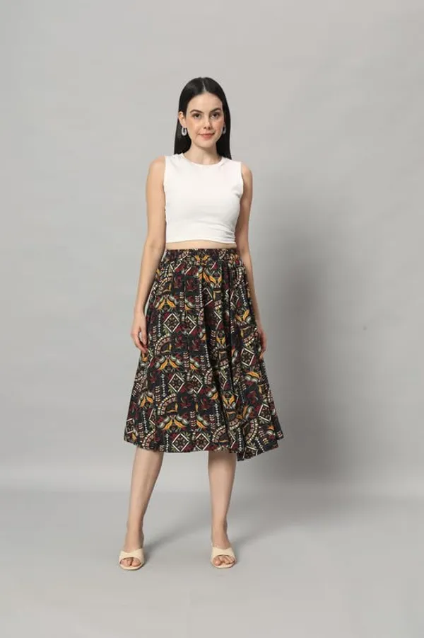 Black_Textured_Printed_Midi_Around_Skirt_Wear_Midi_Skirt_For_Women