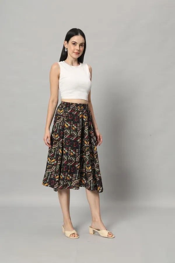 Black_Textured_Printed_Midi_Around_Skirt_Wear_Midi_Skirt_For_Women