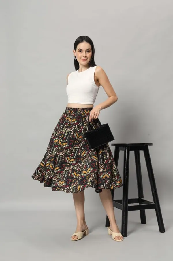 Black_Textured_Printed_Midi_Around_Skirt_Wear_Midi_Skirt_For_Women