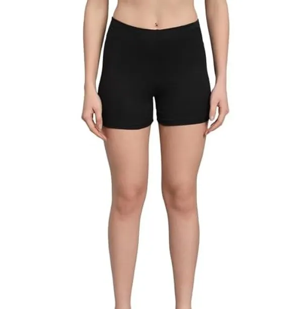 Black_Stretchable_Cotton_Stretch_Way_Lycra_Fabric_Cycling/Yoga/Casual_Shorts_For_Women