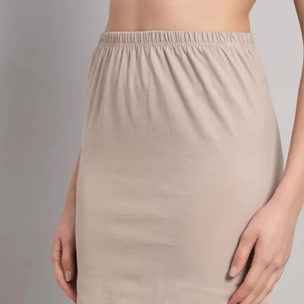 Beige_Cotton_Knee_Length_Skirt_With_Elastic_Waist_Band_For_Women