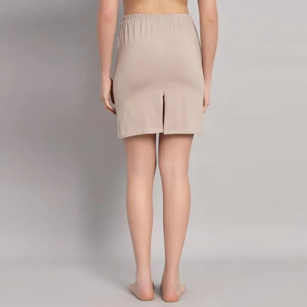 Beige_Cotton_Knee_Length_Skirt_With_Elastic_Waist_Band_For_Women
