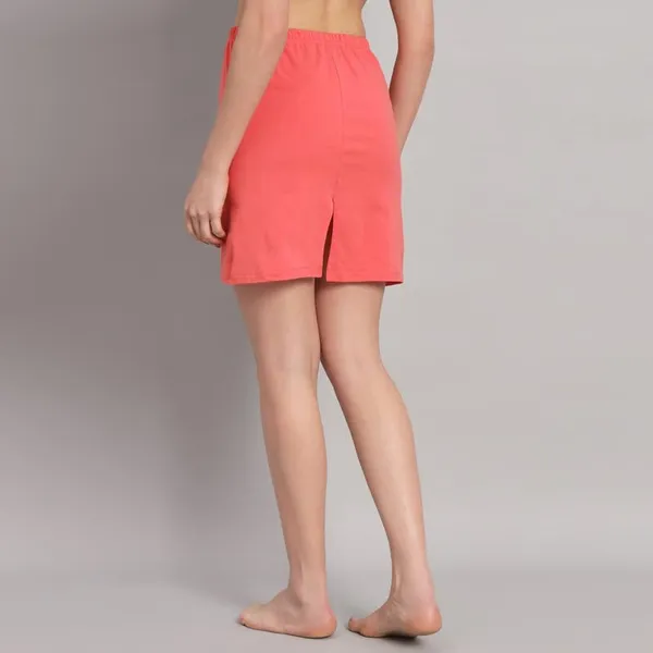 Dark_Peach_Cotton_Knee_Length_Skirt_With_Elastic_Waist_Band_For_Women