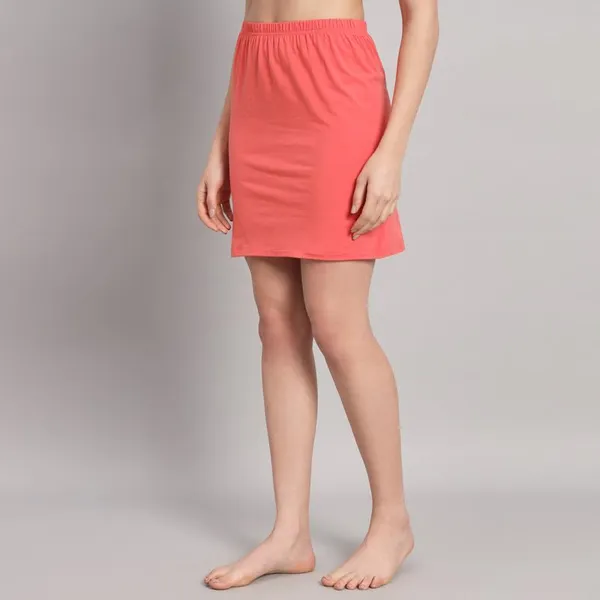 Dark_Peach_Cotton_Knee_Length_Skirt_With_Elastic_Waist_Band_For_Women