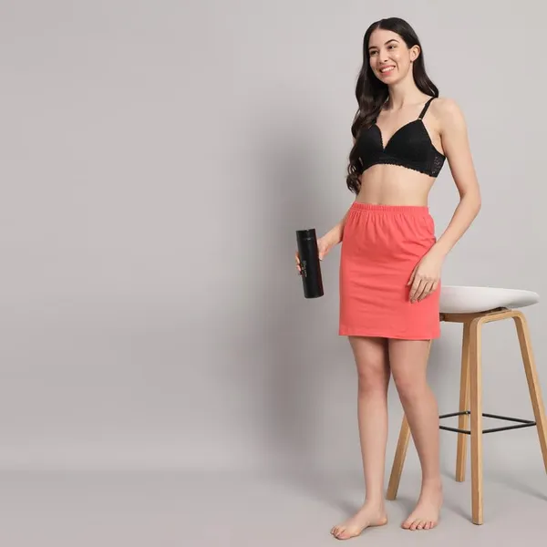 Dark_Peach_Cotton_Knee_Length_Skirt_With_Elastic_Waist_Band_For_Women