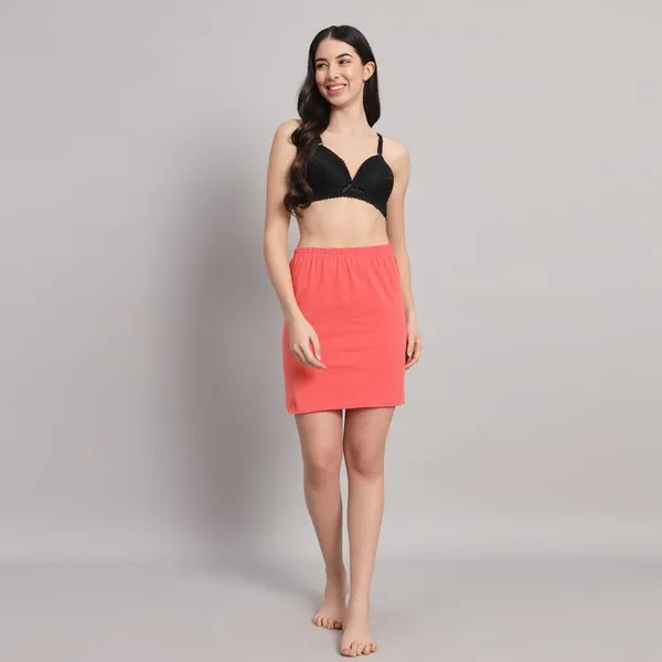 Dark_Peach_Cotton_Knee_Length_Skirt_With_Elastic_Waist_Band_For_Women