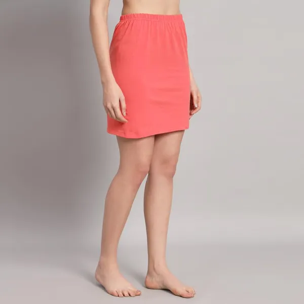 Dark_Peach_Cotton_Knee_Length_Skirt_With_Elastic_Waist_Band_For_Women