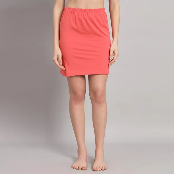 Dark_Peach_Cotton_Knee_Length_Skirt_With_Elastic_Waist_Band_For_Women