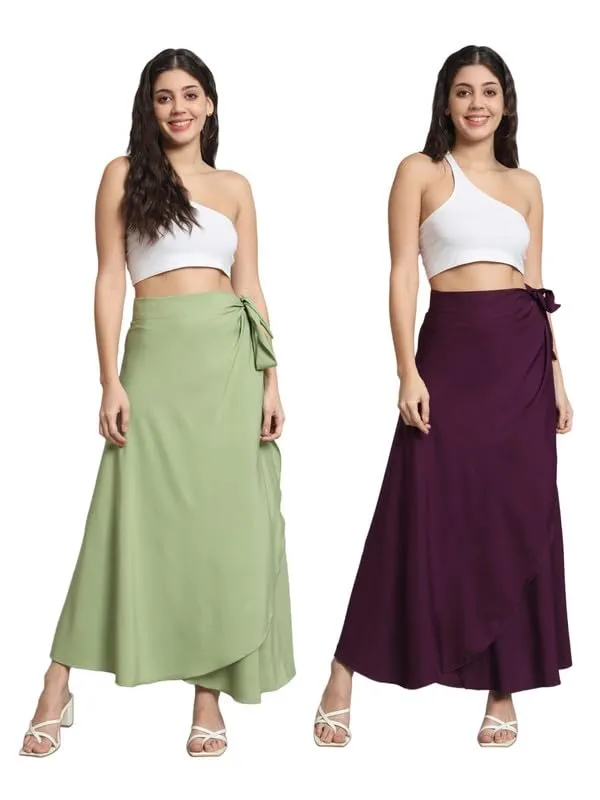 Pista_&_Wine_Combo_Long_Wrap_Around_Maxi_Skirt_|_Wear_Long_Skirt_For_Women_(Pack_Of_2)