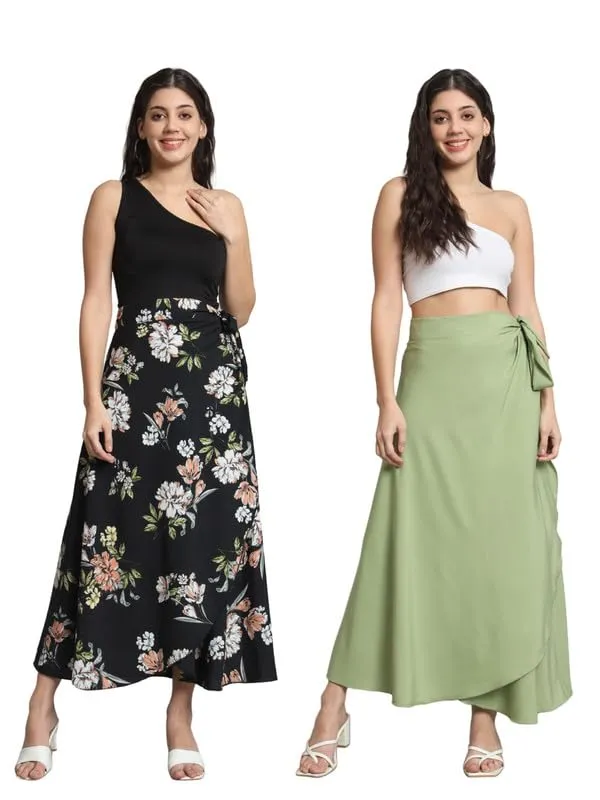 Black_&_Pista_Combo_Long_Wrap_Around_Maxi_Skirt_|_Wear_Long_Skirt_For_Women_(Pack_Of_2)