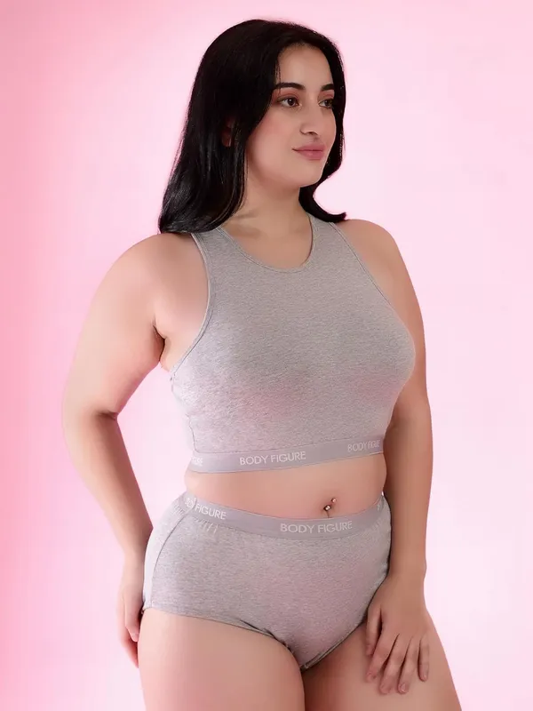 Grey_Sport_Look_Melange_Bra_Panty_Set_Round_Neckline_For_Women