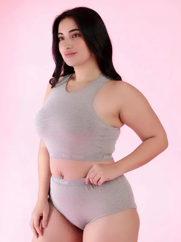 Grey_Sport_Look_Melange_Bra_Panty_Set_Round_Neckline_For_Women