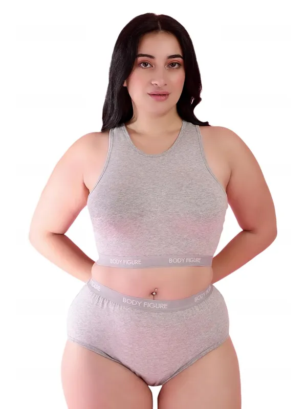 Grey_Sport_Look_Melange_Bra_Panty_Set_Round_Neckline_For_Women