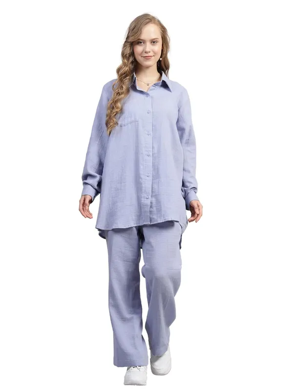 Skyblue_Muslin_Cotton_Co-Ord_Set_|__Two_Piece_Set_Shirt_Pant_For_Women