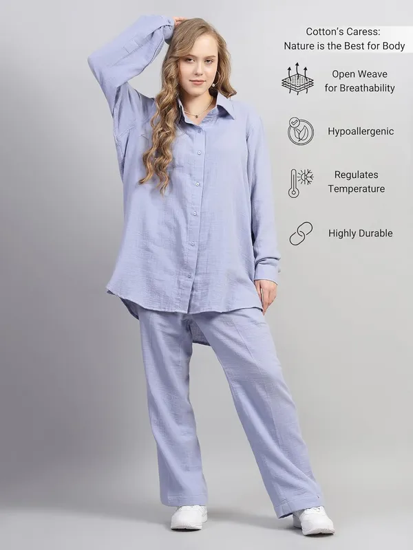 Skyblue_Muslin_Cotton_Co-Ord_Set_|__Two_Piece_Set_Shirt_Pant_For_Women