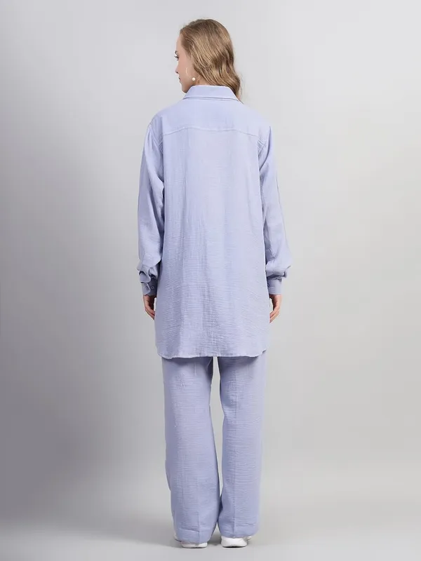 Skyblue_Muslin_Cotton_Co-Ord_Set_|__Two_Piece_Set_Shirt_Pant_For_Women