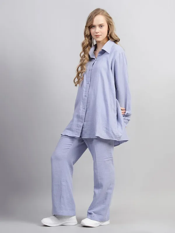 Skyblue_Muslin_Cotton_Co-Ord_Set_|__Two_Piece_Set_Shirt_Pant_For_Women