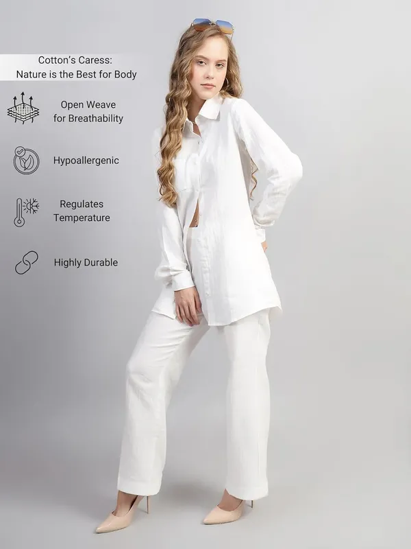 White_Muslin_Cotton_Co-Ord_Set_|__Two_Piece_Set_Shirt_Pant_For_Women